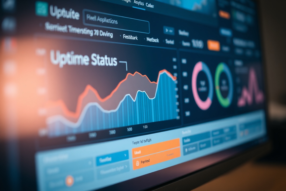 StatusPulse dashboard displaying real-time uptime metrics, response time graphs, and alert configuration panels for a multi-region API cluster